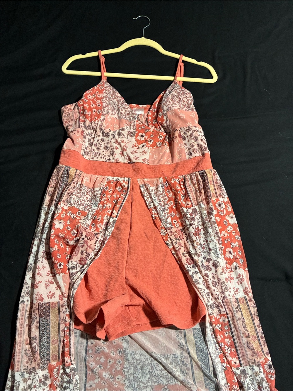 No Boundaries Coral & Cream Floral Sleep Romper with Overlay